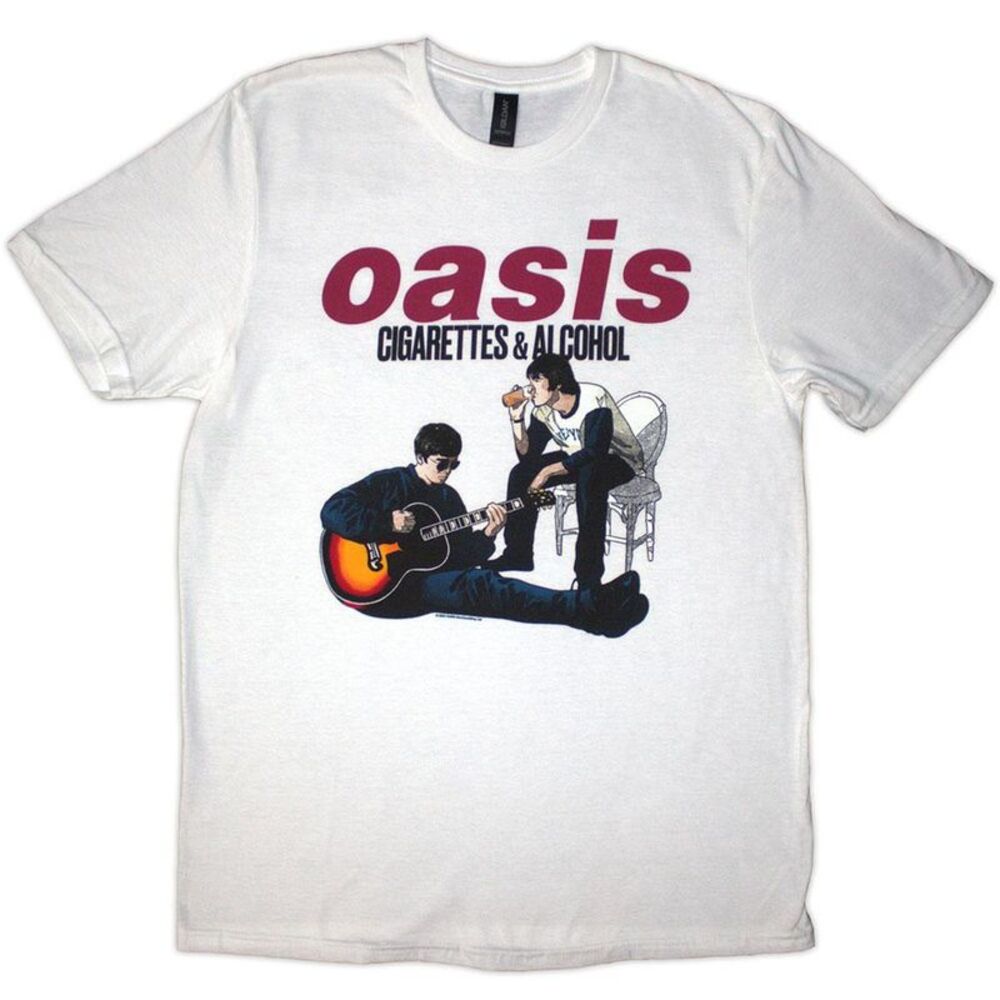Oasis Unisex Adult Cigarettes & Alcohol Illustration T-Shirt / White